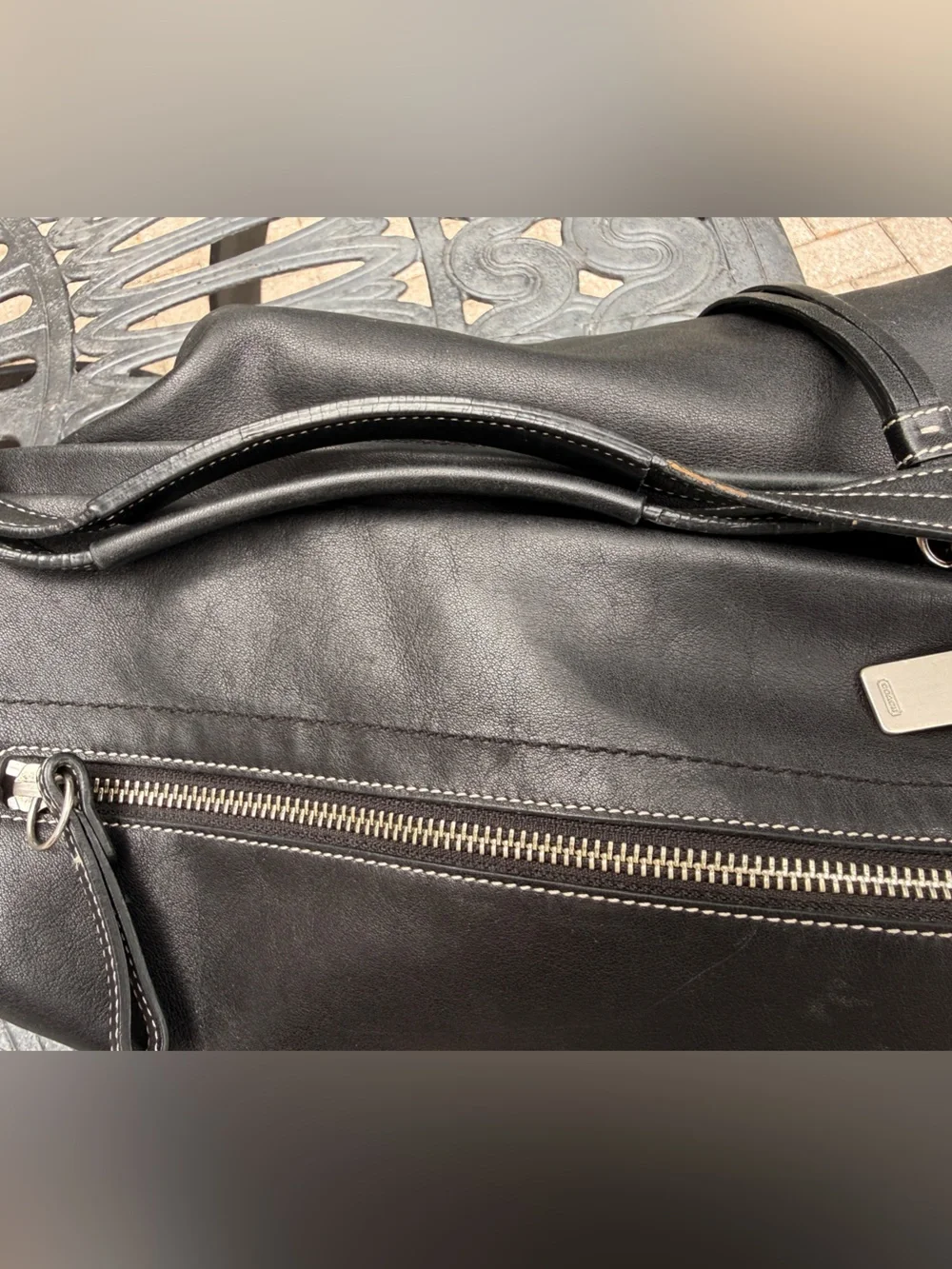 Vintage Coach Black Leather Legacy East West Duffle Hobo Bag 1416